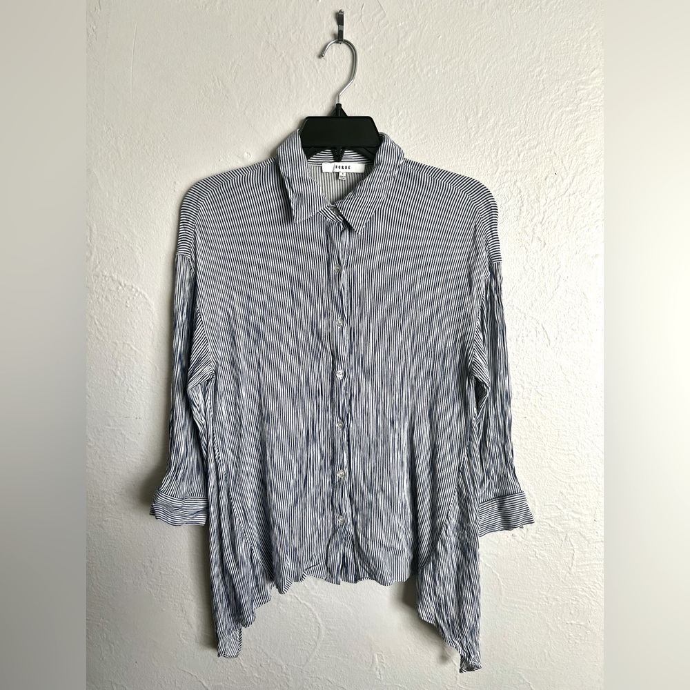 RO&DE Blue and White Striped Button Down Crop Top Size Small